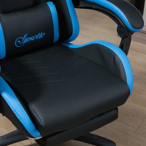 Scaun de gaming din piele ecologica PU si otel cu inaltime reglabila si spatar inclinabil, 65x65x121-129 cm, albastru si negru | Aosom Romania