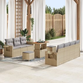 vidaXL Set de canapele pentru grădină , 10 piese, cu perne, bej, din rattan poli și lemn de acacia.