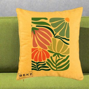 Perna Decorativa Flori Grafice Multicolore Modern, 40x40 cm, Galben, Husa Detasabila, Perna Inclusa, BEKZ®