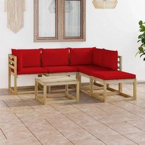 Set mobilier de gradina cu perne rosii, 6 piese