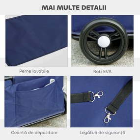 PawHut Cărucior Pliabil pentru Câini de Talie Mică cu Intrare la 45°, Geantă și Pernă, 53x45x28 cm, Albastru | Aosom Romania