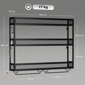 HOMCOM Suport de perete pentru vin cu LED, stil industrial, metal negru | Aosom Romania