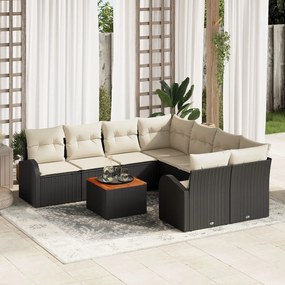 vidaXL Set Canapea Grădină vitaXL de 9 Piese cu Perne Negru Răchită Polimerică Acacia