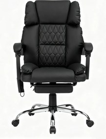 PRESTIGE CONFORT OC-514 – Scaun directorial cu Masaj în 7 puncte, Telecomandă, mecanism multifuncțional, reglare pe înălțime, suport pentru picioare, bază cromată, tapițerie PU, Negru