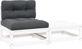 vidaXL Set mobilier de grădină cu perne, 2 piese, alb, lemn masiv pin