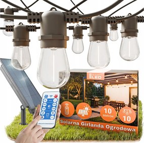 LED Stm ghirlandă decorativă solară 10xE27/3V USB 2400 mAh 10,62 m IP65 neagră + telecomandă