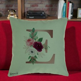 Cadou Personalizat - Perna Personalizata Monograma Rose Gold Litera E, 40x40 cm, Verde, Husa Detasabila, Perna Inclusa, BEKZ®