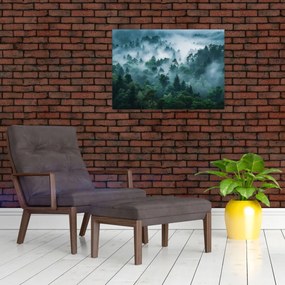 Tablou pe sticlă - Pădure în Ceață (70x50 cm)