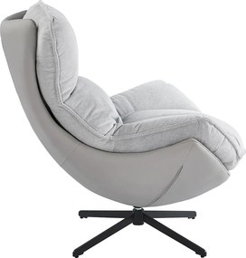 Fotoliu Lounge Rotativ 360° cu Pernă Extra Confort, Tapiterie Linen + PU, Bază Metalică Neagră, Design Modern, Gri