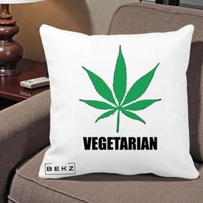 Perna Decorativa Vegetarian cu Frunza, 40x40 cm, Alba Mata, Husa Detasabila, Perna Inclusa, BEKZ®
