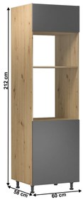 Zondo Dulap înalt de bucătărie pentru electrocasnice încorporate D60PM Langari (stejar artisan + gri mat). 1016898
