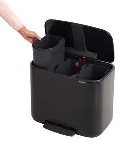 Coș de gunoi negru mat de reciclat/cu pedală din oțel 33 l Bo – Brabantia