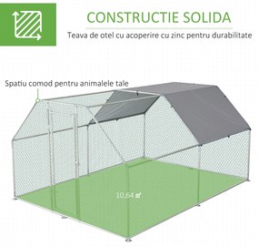 PawHut Cotet Găini Plastic Rezistent Gard Protecție UV Acoperiș 280x380x195cm Argintiu | Aosom Romania