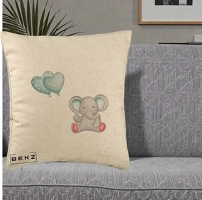 Perna Decorativa, Model Elefant si baloane in forma de inimioare, 40x40 cm, Bej, Husa Detasabila, Perna Inclusa, BEKZ®