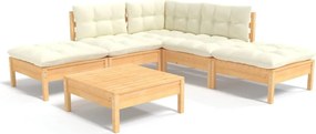 vidaXL Set mobilier grădină cu perne crem, 6 piese, lemn masiv de pin