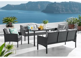 Set de gradina din ratan, 5 piese, negru / gri, LERON