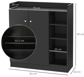 HOMCOM Dulap pentru Pantofi, Organizator Încălțăminte cu Design Compact, 83x30x90 cm, Negru | Aosom Romania