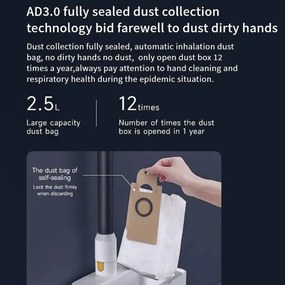 Aspirator vertical fara fir Xiaomi Lydsto H4, 1000W, 25 kPa, 0.4 l, 3 trepte, Autocuratare, Autonomie pana la 60 min, Alb