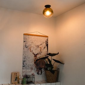 Plafonieră Art Deco neagră cu sticlă aurie - Pallon