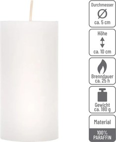 Set de lumânări rustice, 10 cm, Ø 5 cm, alb, 8 buc.