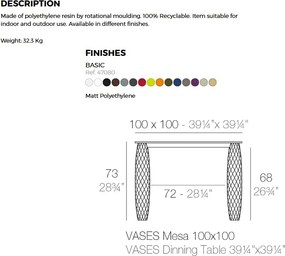 Masa dining de exterior / interior design modern premium VASES 100x100cm