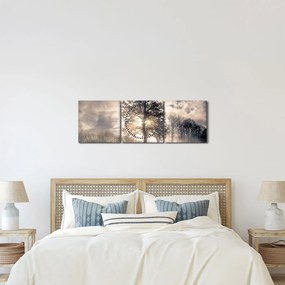 Tablou cu copac în ceață (cu ceas) (90x30 cm)
