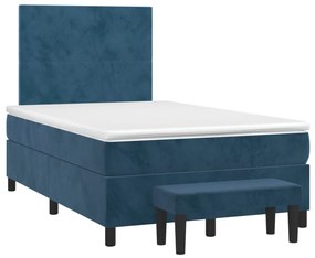 3270461 vidaXL Pat box spring cu saltea, albastru închis, 120x190 cm, catifea