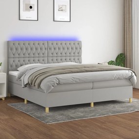vidaXL Pat cu arcuri, saltea și LED, gri deschis, 200x200 cm, textil