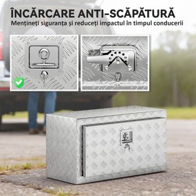 HOMCOM Cutie de Unelte din Aluminiu cu Încuietoare și 2 Chei, Cutie de Depozitare 96L, Rezistentă și Impermeabilă, pentru Pick-Up, Camper, Remorci, 76,2x35,5x40,6cm, Argintiu | Aosom Romania