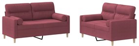 3201590 vidaXL Set canapea cu perne, 2 piese, roșu vin, material textil