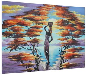 Tablou oriental cu femeie, copaci și soare (70x50 cm), în 40 de alte dimensiuni noi