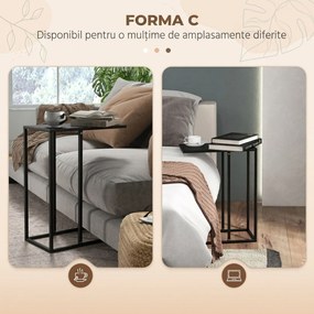HOMCOM, Masa Laterala in Forma de C cu Cadru din Otel pentru Canapea si Pat, Negru