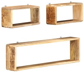 vidaXL Set rafturi de perete cub, 3 piese, lemn masiv de mango