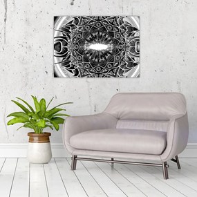 Tablou pe sticlă cu ornamente alb negre (70x50 cm)