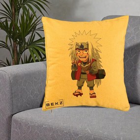 Perna Personalizata Naruto Jiraiya Sensei Chibi, 40x40 cm, Galben, Husa Detasabila, Perna Inclusa, BEKZ®