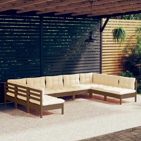 3097178 vidaXL Set mobilier grădină cu perne, 9 piese, maro miere, lemn de pin