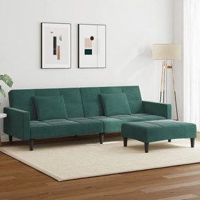 vidaXL Canapea extensibilă cu taburet, 2 locuri, verde închis, catifea