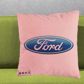 Perna Personalizata cu emblema Ford, 40x40 cm, Roz, Husa Detasabila, Perna Inclusa, BEKZ®