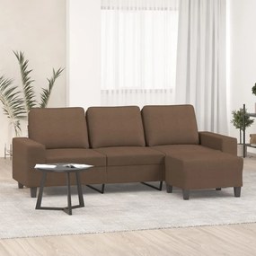 vidaXL Canapea cu 3 locuri cu taburet, maro, 180 cm, material textil