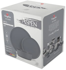 Set farfurii ceramica 18 piese Aspen Collection Berlinger Haus BH 10008, gri, design modern, rotunde
