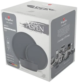Set farfurii ceramica 18 piese Aspen Collection Berlinger Haus BH 10008, gri, design modern, rotunde
