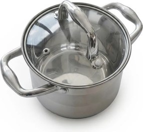 Oala adanca Oliver Voltz OV51211E14, 1,5 l, Ø14x12 cm, Capac din sticls, Otel inoxidabil, Inductie, Argintiu