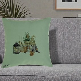 Perna Decorativa Gnom Scandinav cu Felinar, 40x40 cm, Verde, Husa Detasabila, Perna Inclusa, BEKZ®