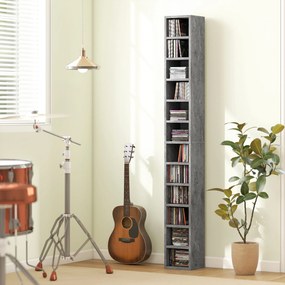 HOMCOM Raft Bibliotecă Pentru CD-uri cu 12 Polițe pentru 204 CD-uri, din MDF și PAL, 21 x 20 x 175 cm, Gri | Aosom Romania