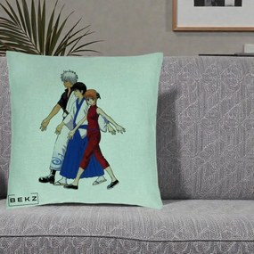 Perna Personalizata Gintama Trio Gintoki Shinpachi Kagura, 40x40 cm, Verde Menta, Husa Detasabila, Perna Inclusa, BEKZ®