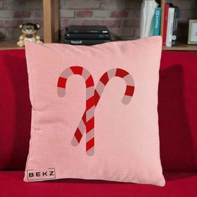 Perna Decorativa Candy Cane de Craciun, 40x40 cm, Roz, Husa Detasabila, Perna Inclusa, BEKZ®