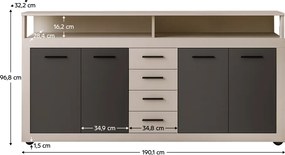 Comodă combinată, caşmir/negru, LUNYSA