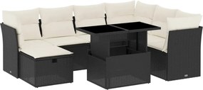 vidaXL Set mobilier de grădină cu perne, 8 piese, negru, poliratan