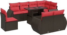 vidaXL Set canapele de grădină cu perne, 9 piese, maro, poliratan