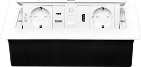 Priza incorporabila in blat Multi Soft GTV, 2 prize Schuko, USB A + C, HDMI, RJ45, alb, 240 x 120 mm Aluminiu Plastic, Alb, L:240 mm; l:120 mm; H:73